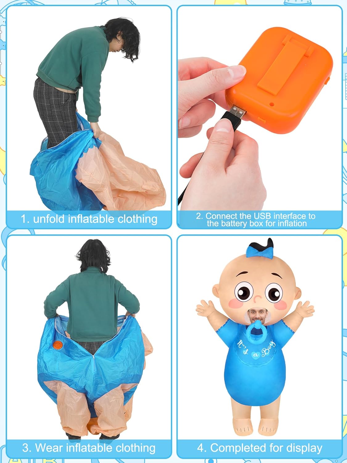 Poen 2 Pcs Inflatable Blow up Costume for Adult 96'' Baby Costume for Baby Shower Cosplay Gender Reveal Party