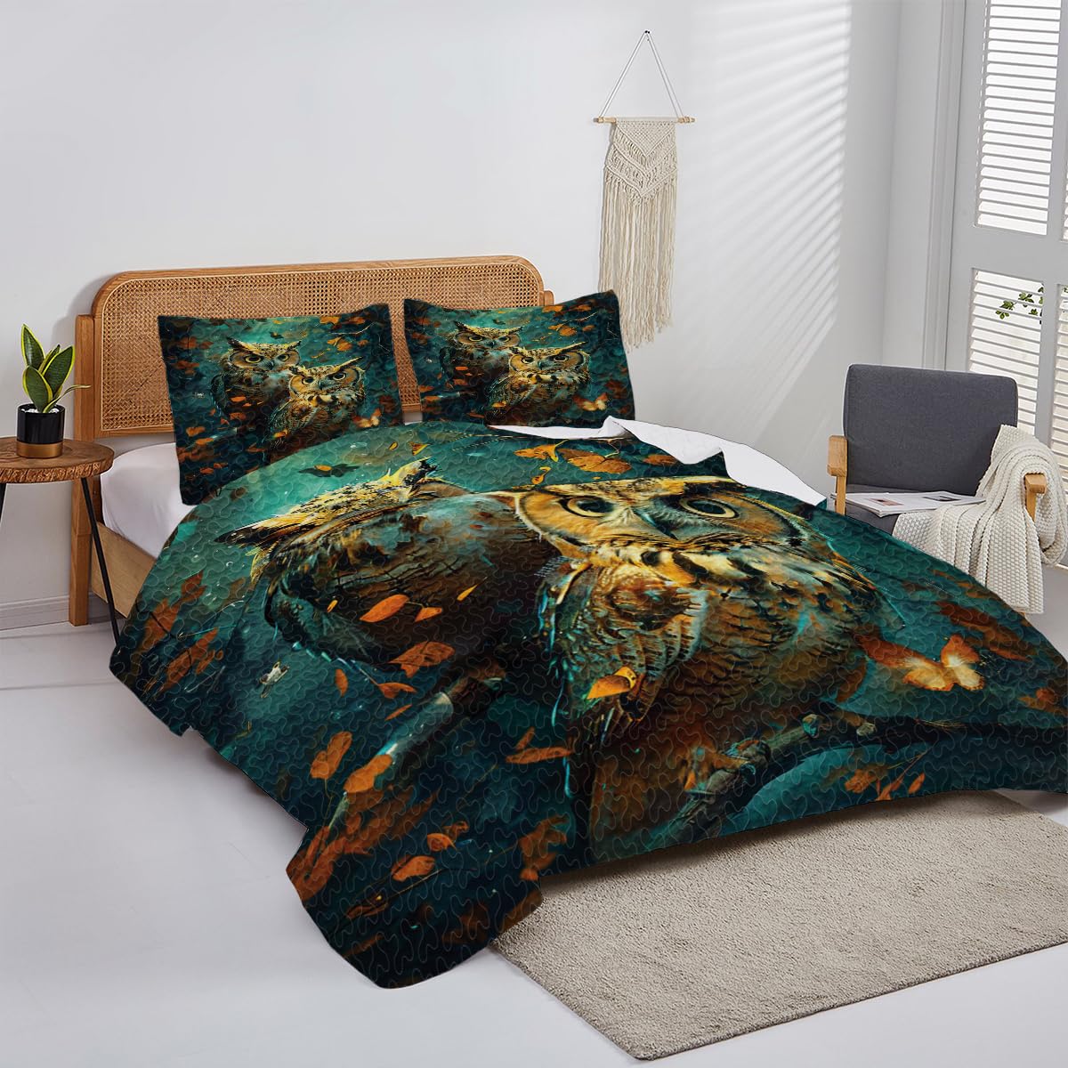 DESTACOZIE Customized Owl Quilts Queen King - Vintage Owls Quilt - Couple Owls Bed Set Girl Owl Bedding