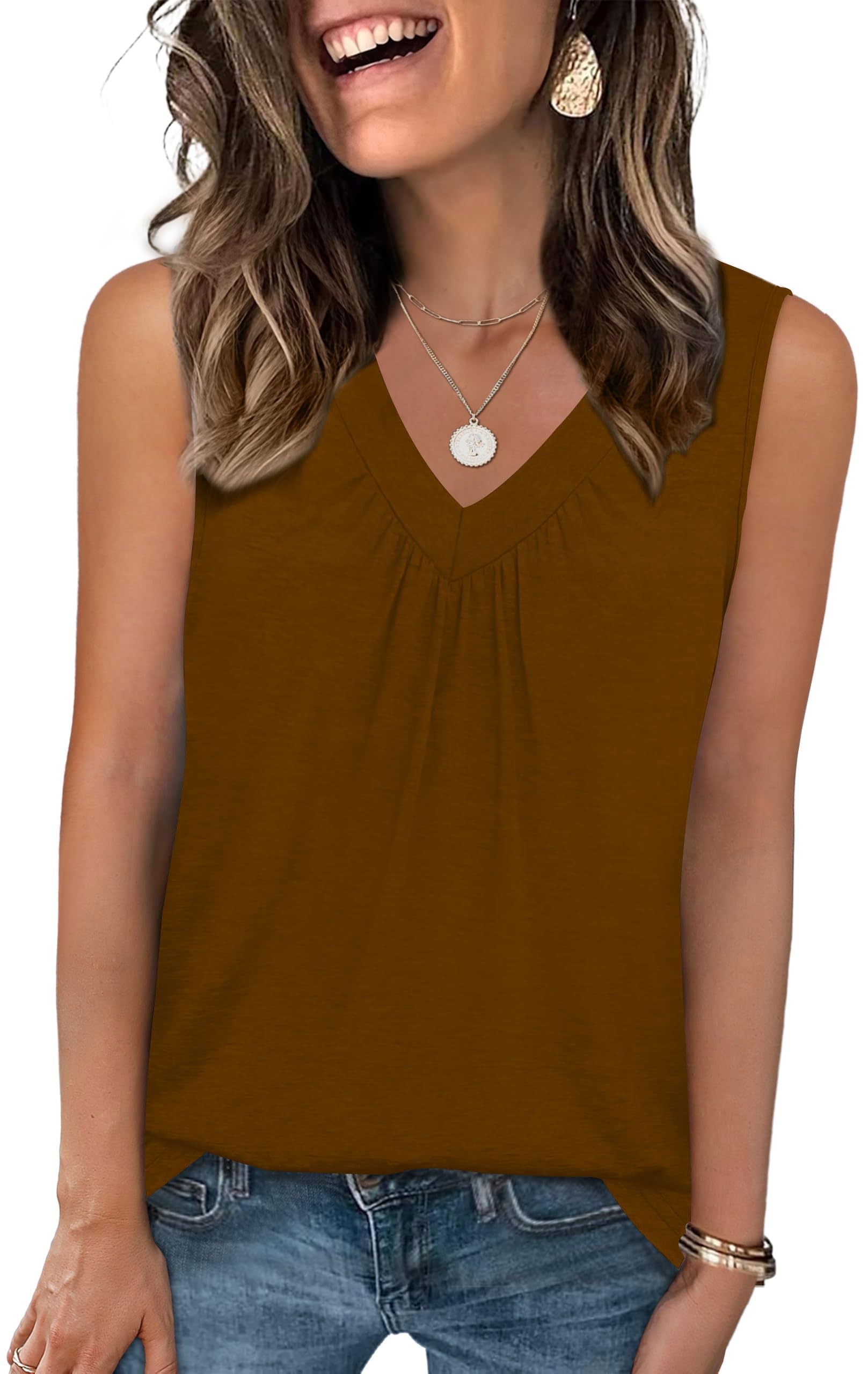 Haslike Damen-Sommer-Weste, Tank-Top, lockere Passform, V-Ausschnitt, ärmelloses T-Shirt