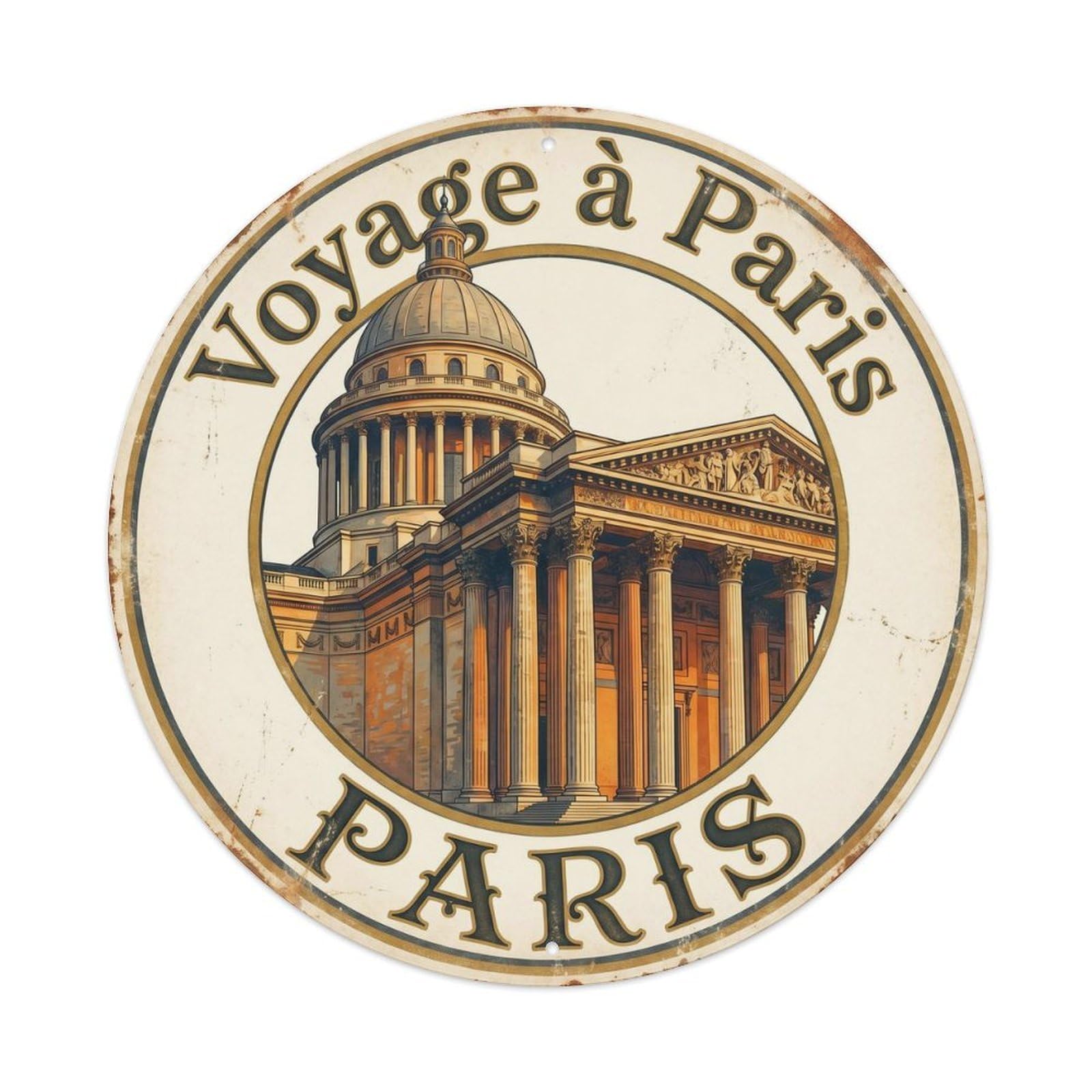 Vintage Travel Paris Pantheon Historic Metal Tin Sign Plaque