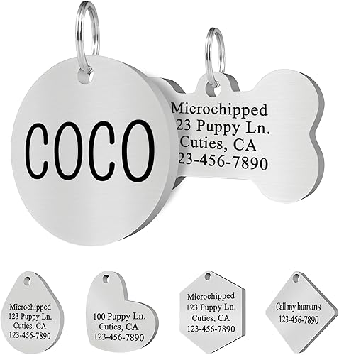 Miniatura 6 de Ultra Joys Etiquetas para perro personalizadas, etiquetas personalizadas grabadas en la parte delantera y trasera, acero inoxidable, hexagonal