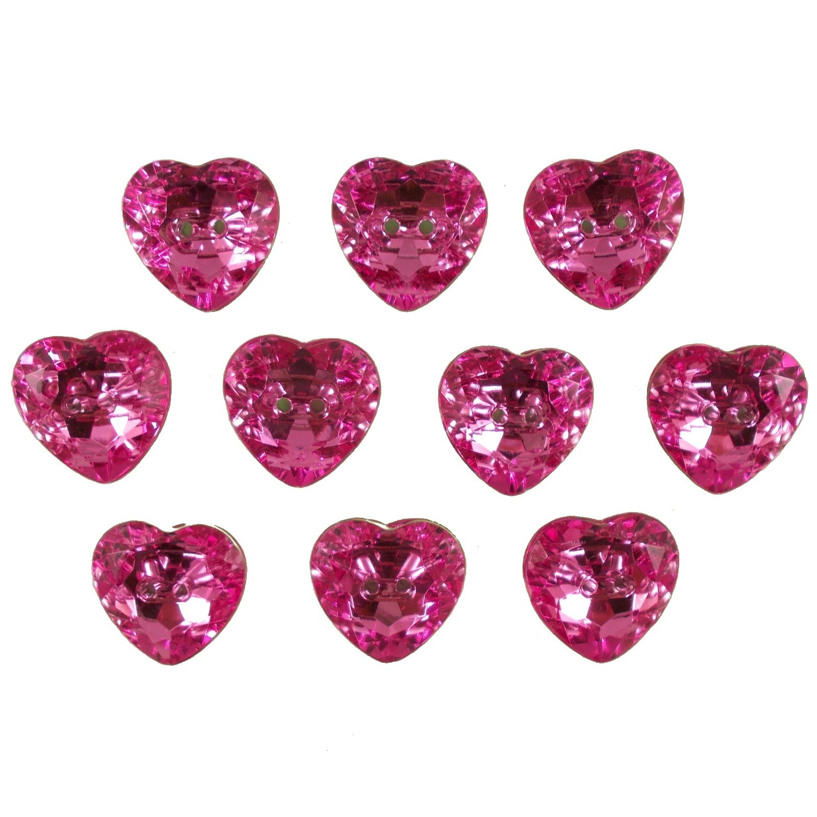 Acrylic Crystal Effect Heart Shape Buttons 16mm Pack of 10 (Pink)