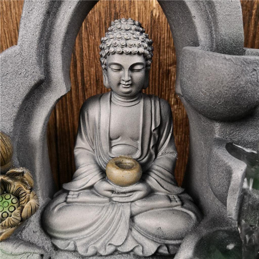 Statuetta Ornamentale Buddista da 30 Cm con Fontana Rotonda Buddha Tavolo