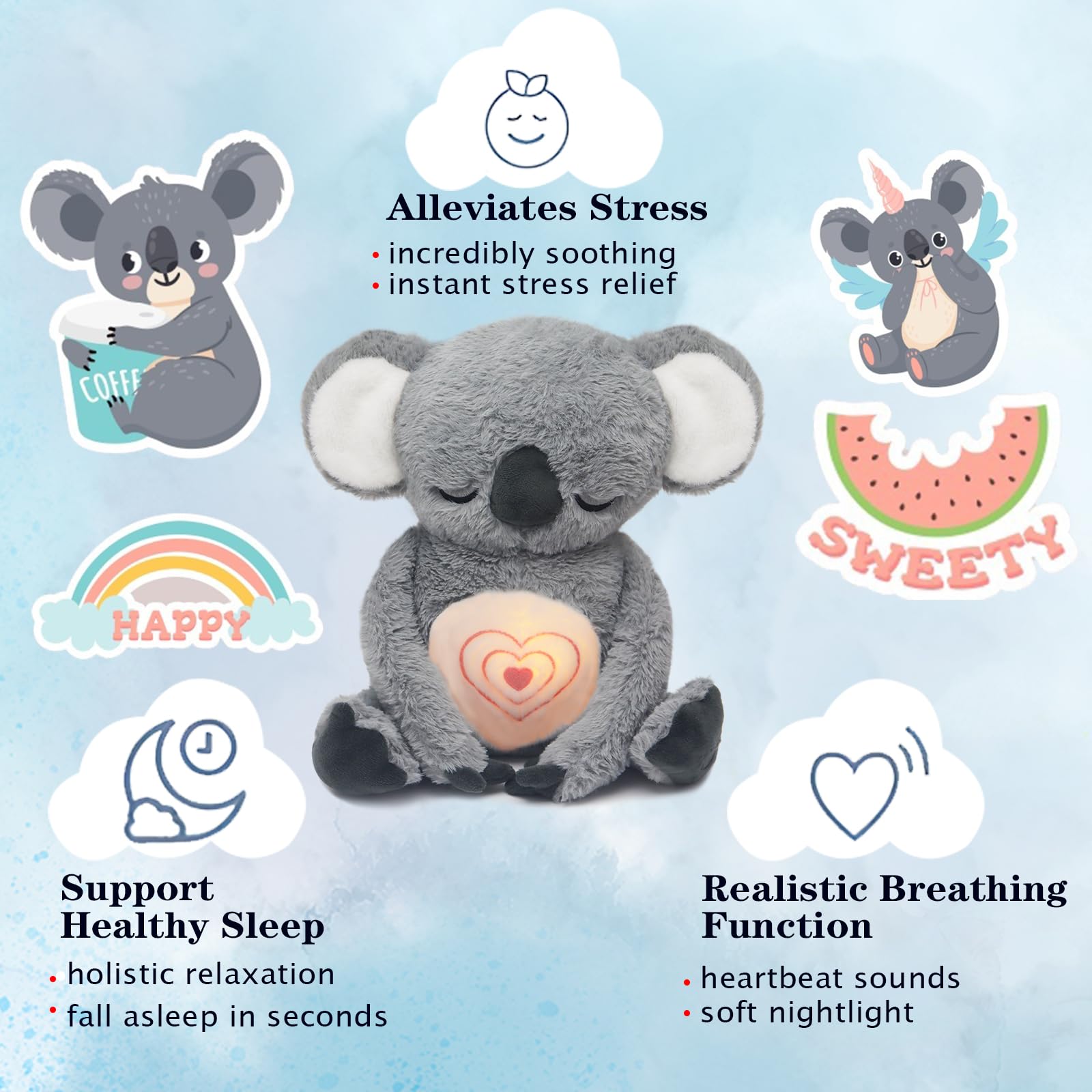 IUTOYYE Koala che Respira Peluche Pupazzo Lontra che Respira Peluche Koala Calmante Lenitivo Orso con Luci e Movimento Respiratorio Orsetto Rilassante