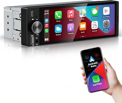 ESSGOO Single Din Car Stereo with Wireless Carplay and Android Auto, 6.36 inch HD IPS bildschirm Auto Display Bluetooth Head Unit with Reverse Camera Function, Voice Control, Mirror Link, FM, Type-C
