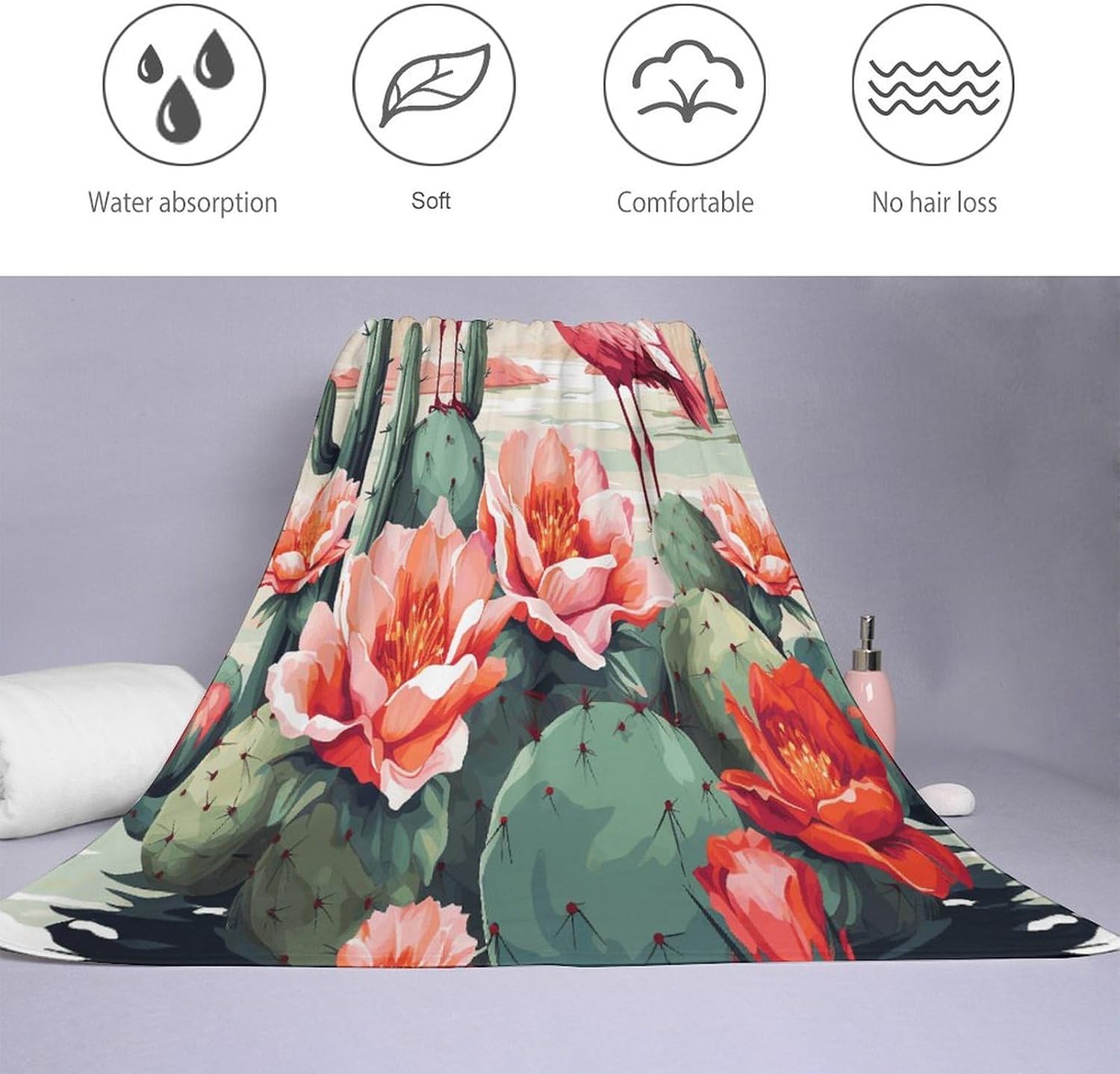 Cactus Flamingo Rose Flowers Towel Vacation Accessories Essentials Soft Lighterweight，Bath Towel for Adults Women Men，Bath Towels Gift for All Occasions, Machine Washable.