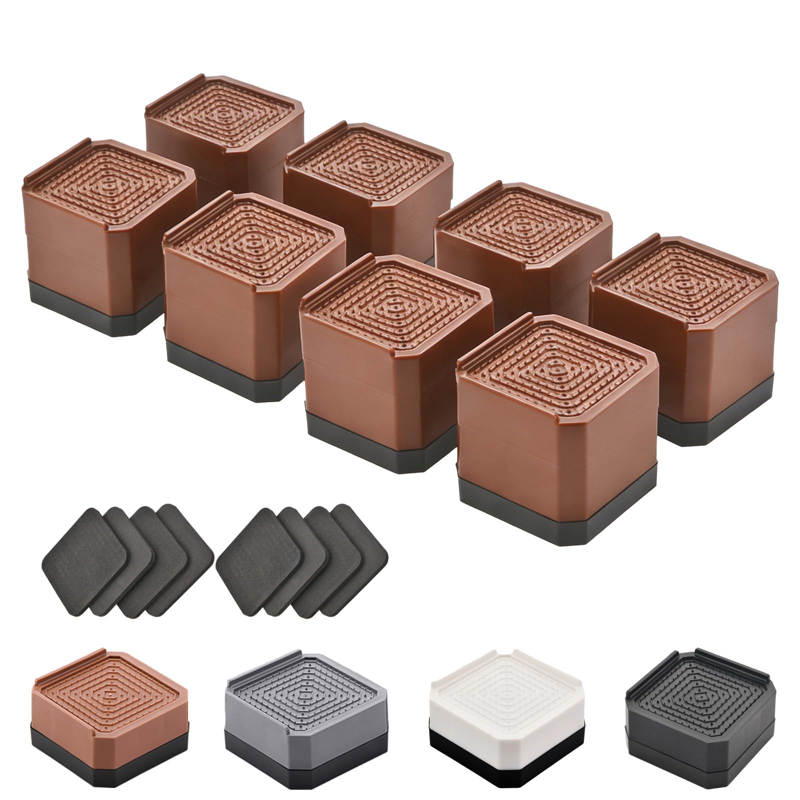 EclatBain Adjustable Bed Risers 3&amp;4.3 Inch, 4000 lbs, 8 Pack Brown