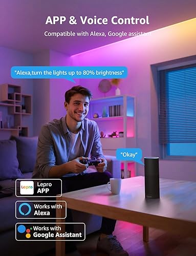 Miniatura 7 de Lepro Tira de luces LED S1 AI para decoraciones de Navidad, 100 pies (2 rollos de 50 pies), tiras de luz RGB inteligentes con IC, sincronización de
