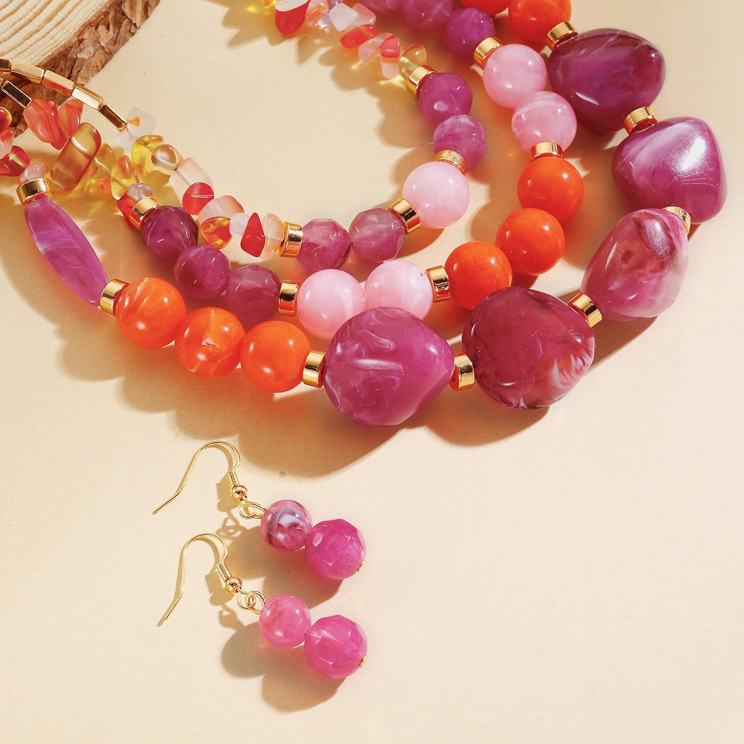 Bocar 3 Layer Statement Chunky Beaded Necklace Fashion Costume Jewelry Set for Women Gifts (NK-10788) - Image 6