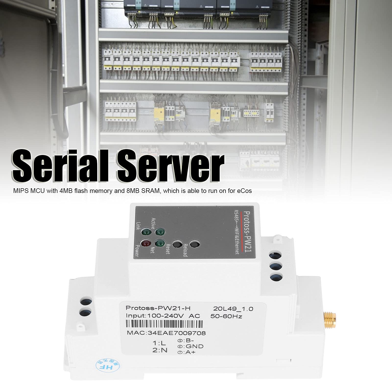 Kadimendium RS485 to WiFi/Ethernet Serial Server IP for ECos with Antenna PW21-H AC 100-240V for Electronic Equipment Electrical and Engineering