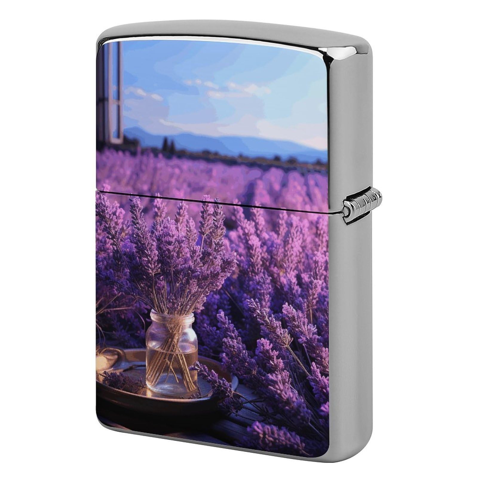 Romantic Lavender Lighter Case Cover Vintage Metal Lighter Sleeve Reusable Lighter Protective Cover Decorative Lighter Holder Birthday Gifts for Men Women