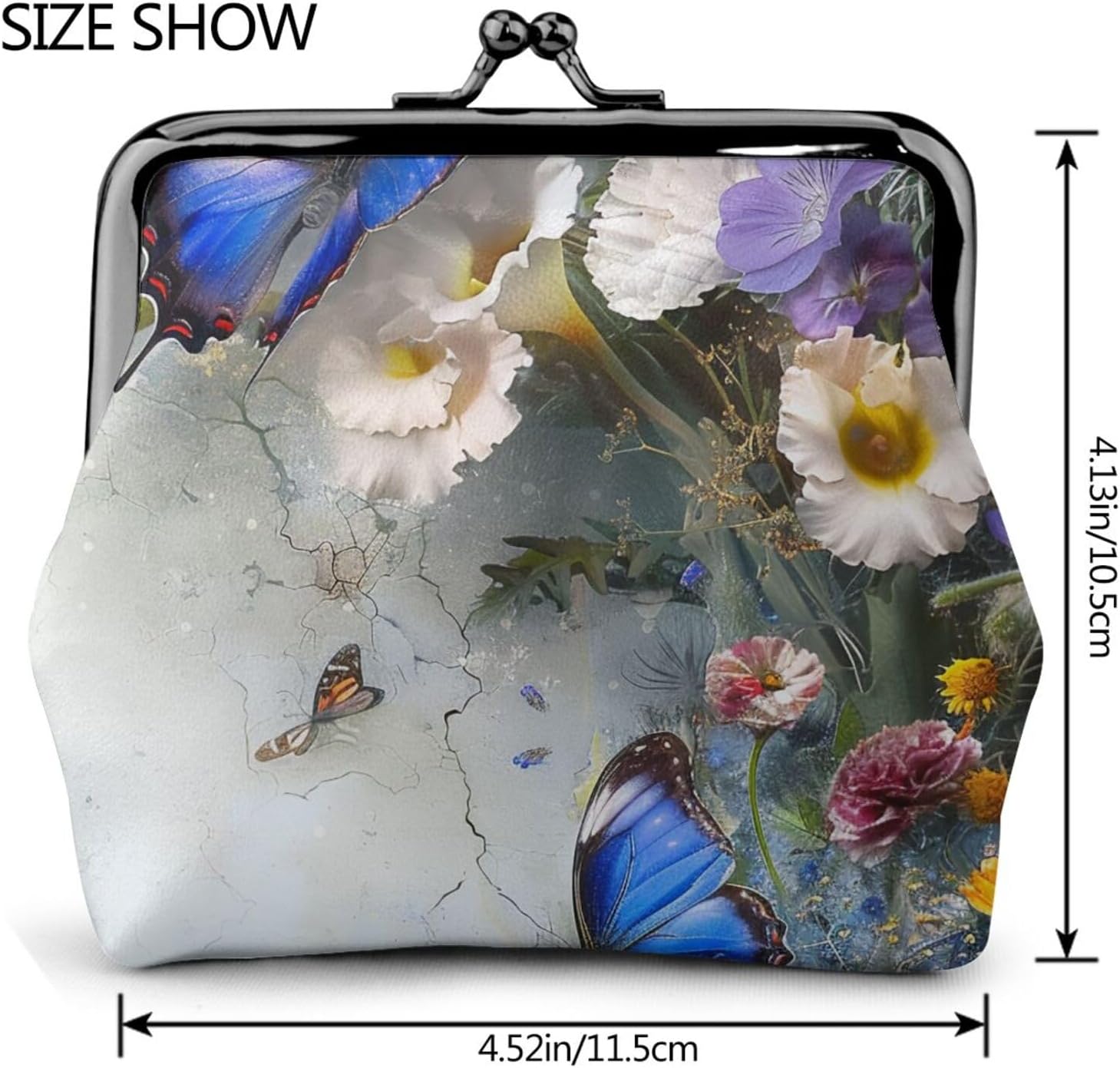 Flowers and Butterfly Printed Coin Purse for Women Cute PU Leather Coin Wallet Mini Coin Purse Pouch with Kiss-Lock