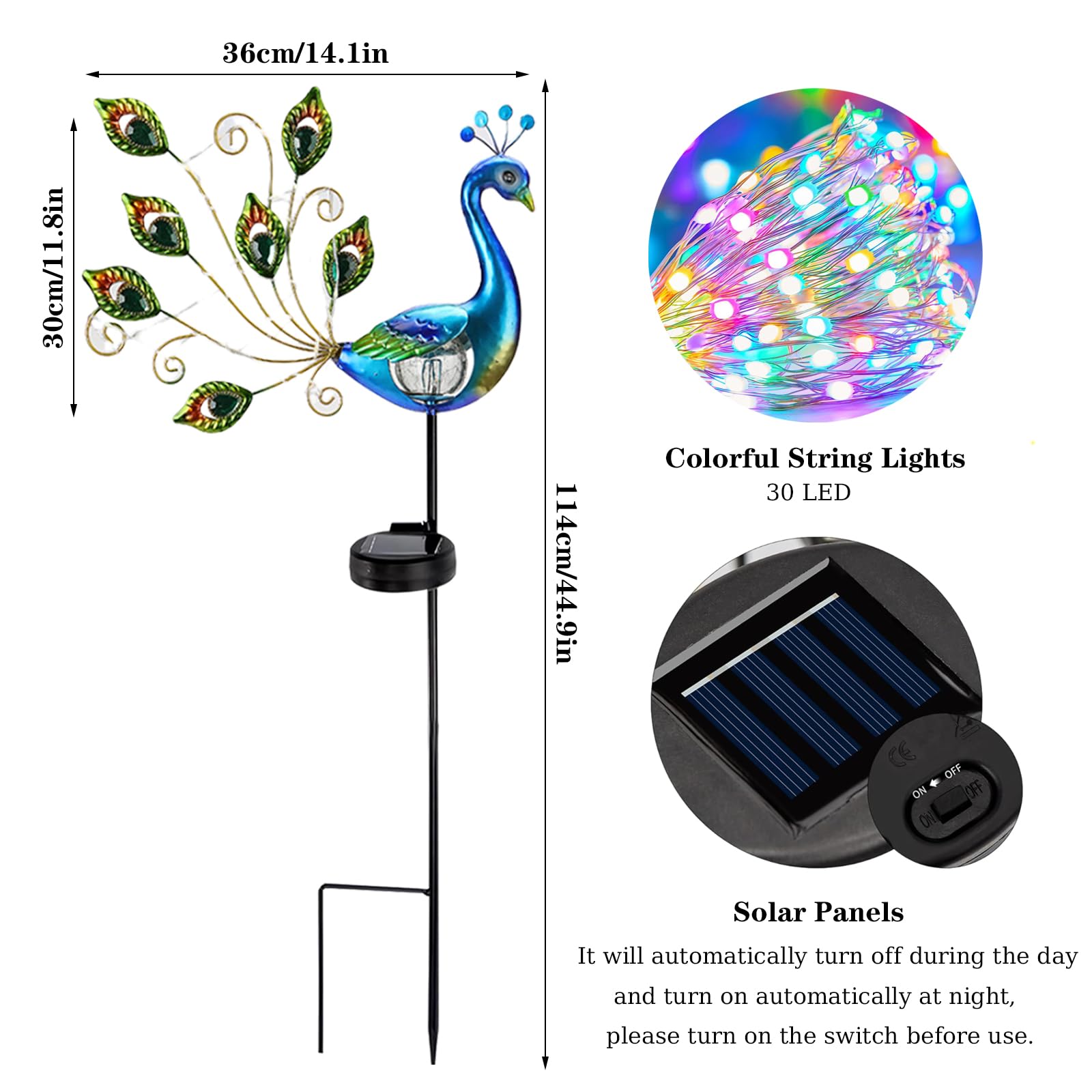 Lampe Solaire de Jardin, Statue Paon Lumière Solaire Exterieur en Métal Imperméable, Decoration Jardin Exterieur, Lampe Solaire LED pour Chemins, Patio, Pelouse, Maison, Fête