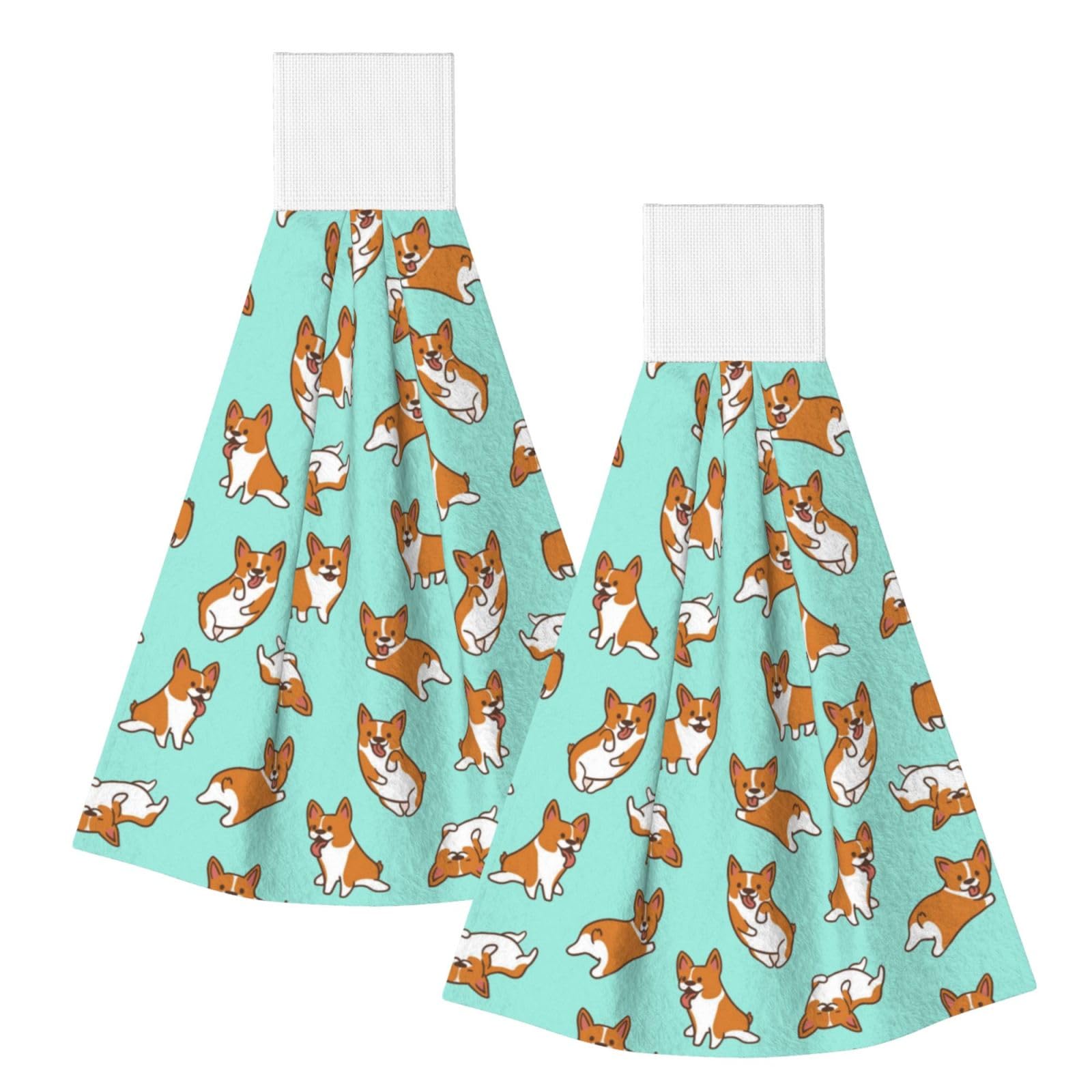 DOPKLNA Corgi Cute Dog, 2 Pcs Hanging Coral Fiber Hand Towels for Bathroom, Absorbent Kitchen Towels