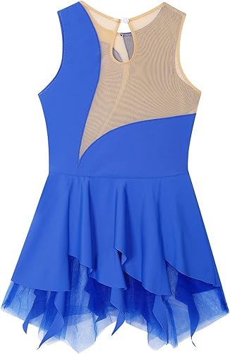 Miniatura 3 de JEATHA Disfraz de ballet brillante con diamantes de imitación para niños, sin mangas, falda de patinaje sobre hielo, vestido de leotardo de gimnasia