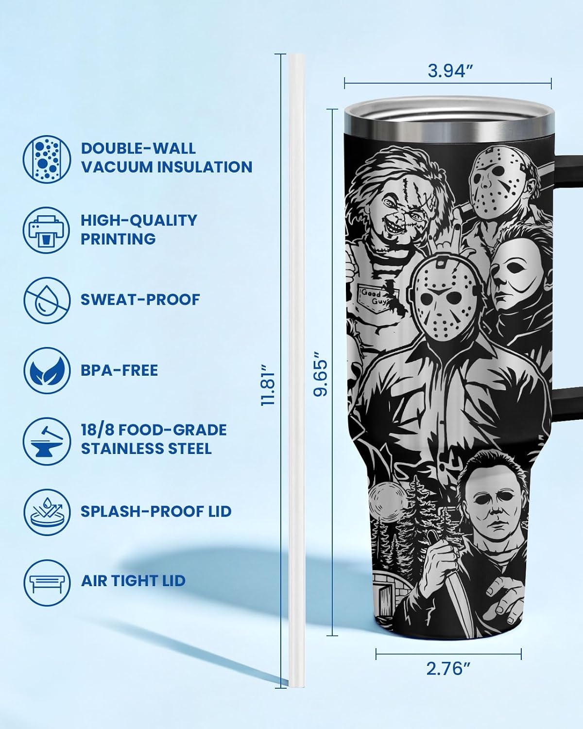 34HD Horror Movie Scary Spooky Fan 40 oz Tumbler with Handle, Halloween image 2