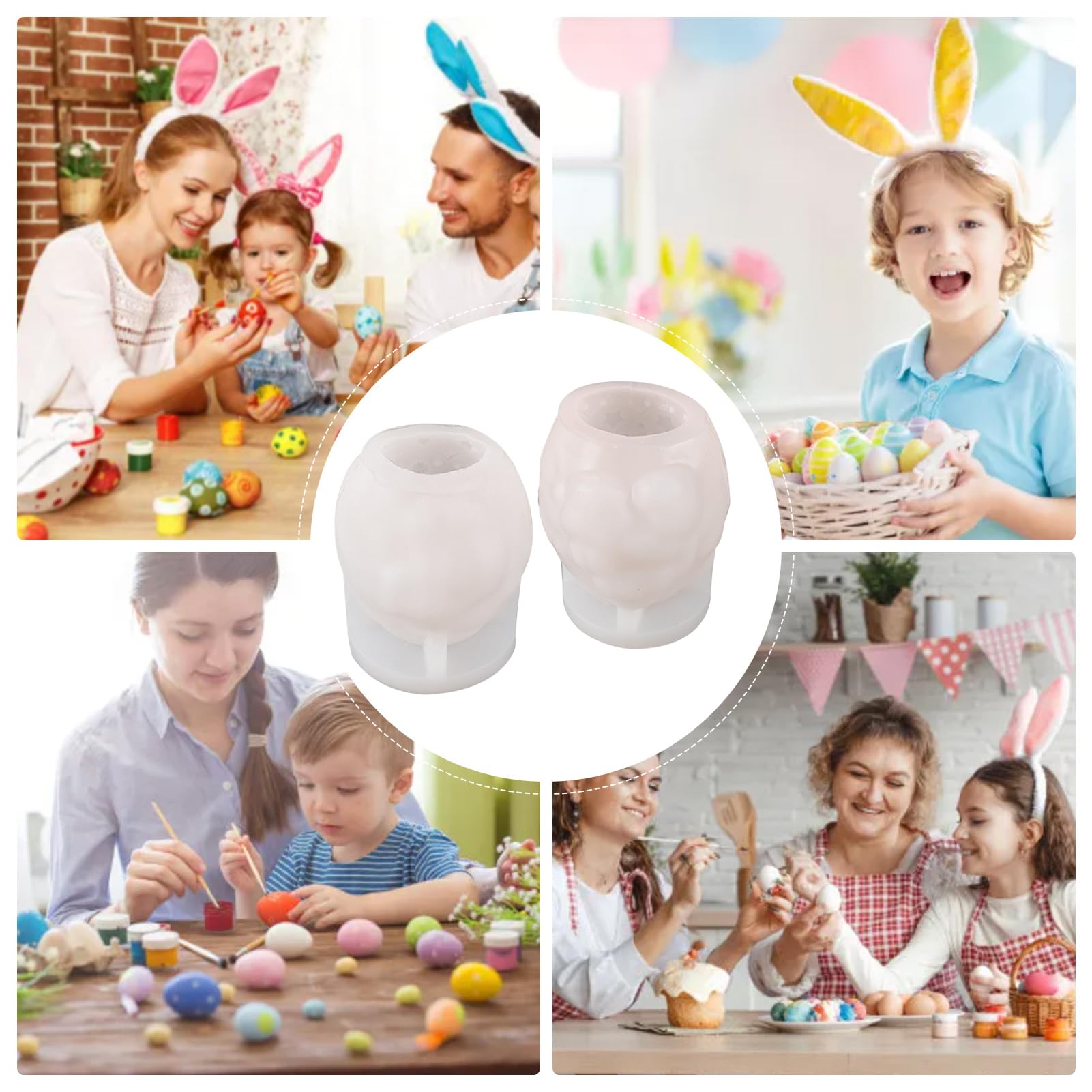 Lot de 2 moules en silicone en forme d'œuf 3D en forme de lapin pour bougies, chocolats, bonbons faits à la main