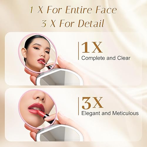 Miniatura 4 de Espejo compacto con luz, espejo de bolsillo LED de aumento 1X3X con cable de datos USB, mini espejo rosa para bolso, bolsillo, viaje y regalo