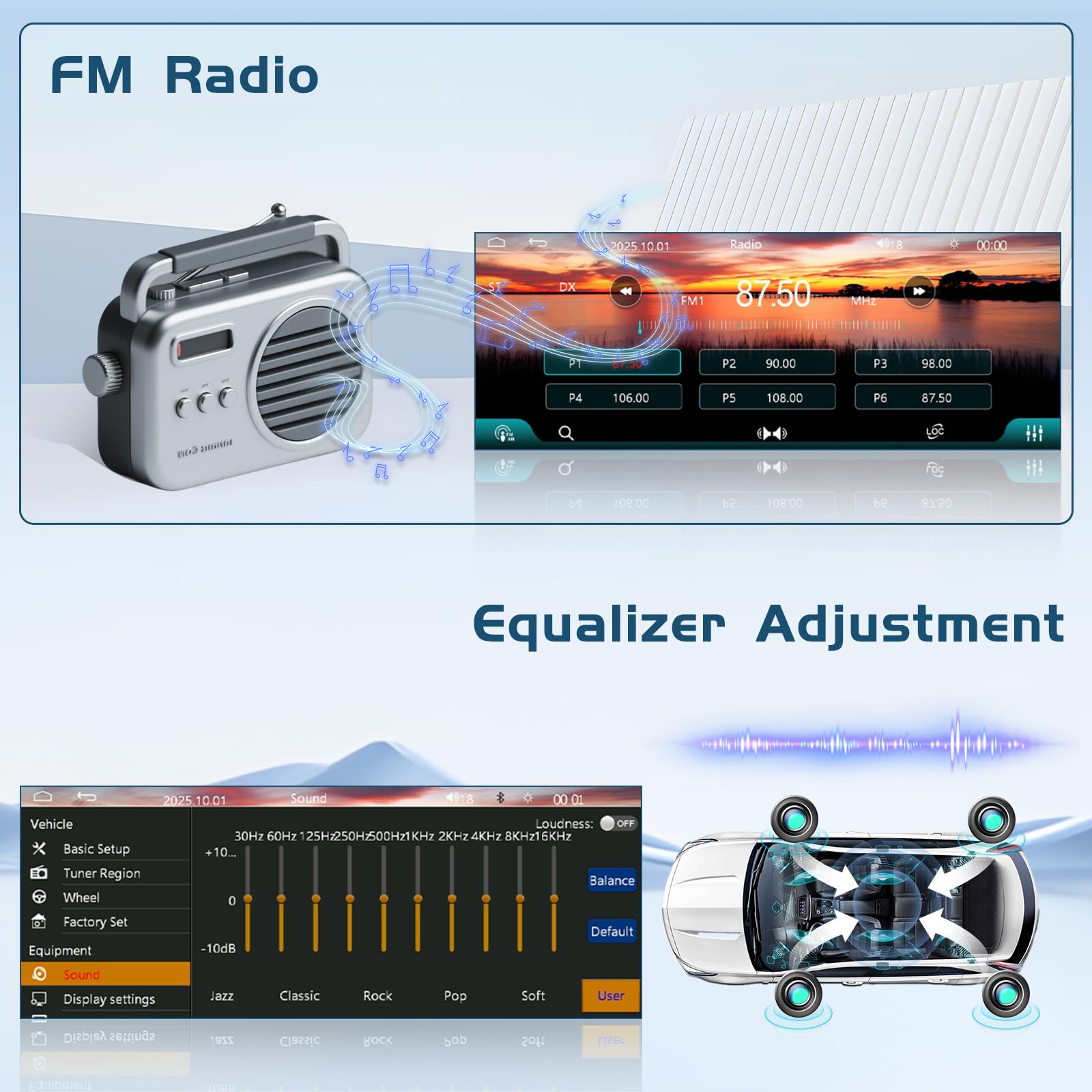 Radio samochodowe Bluetooth 1 DIN kompatybilne z Carplay i Android Auto, radio samochodowe z ekranem dotykowym 5,1", zestaw głośnomówiący Bluetooth, Mirror Link, radio FM, USB/Type-C, EQ i kamera