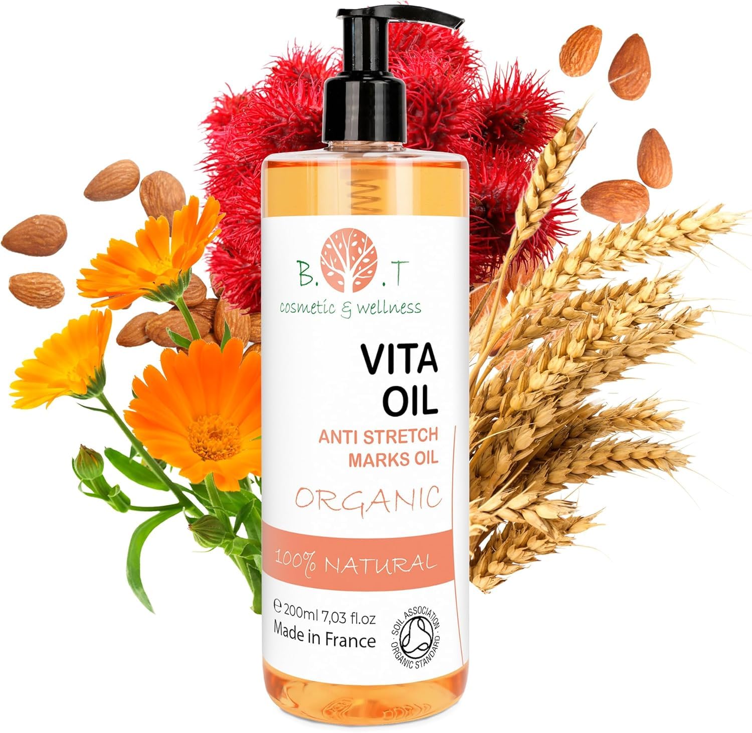 Vita Oil Anti-Stretch Marks: Pregnancy Stripes, Body Firming Oil, Tackles Skin Sagging by 87%, Enhances Skin Appearance, Elasticity Booster (Almonds, Vitamins A & E) - 200 ml