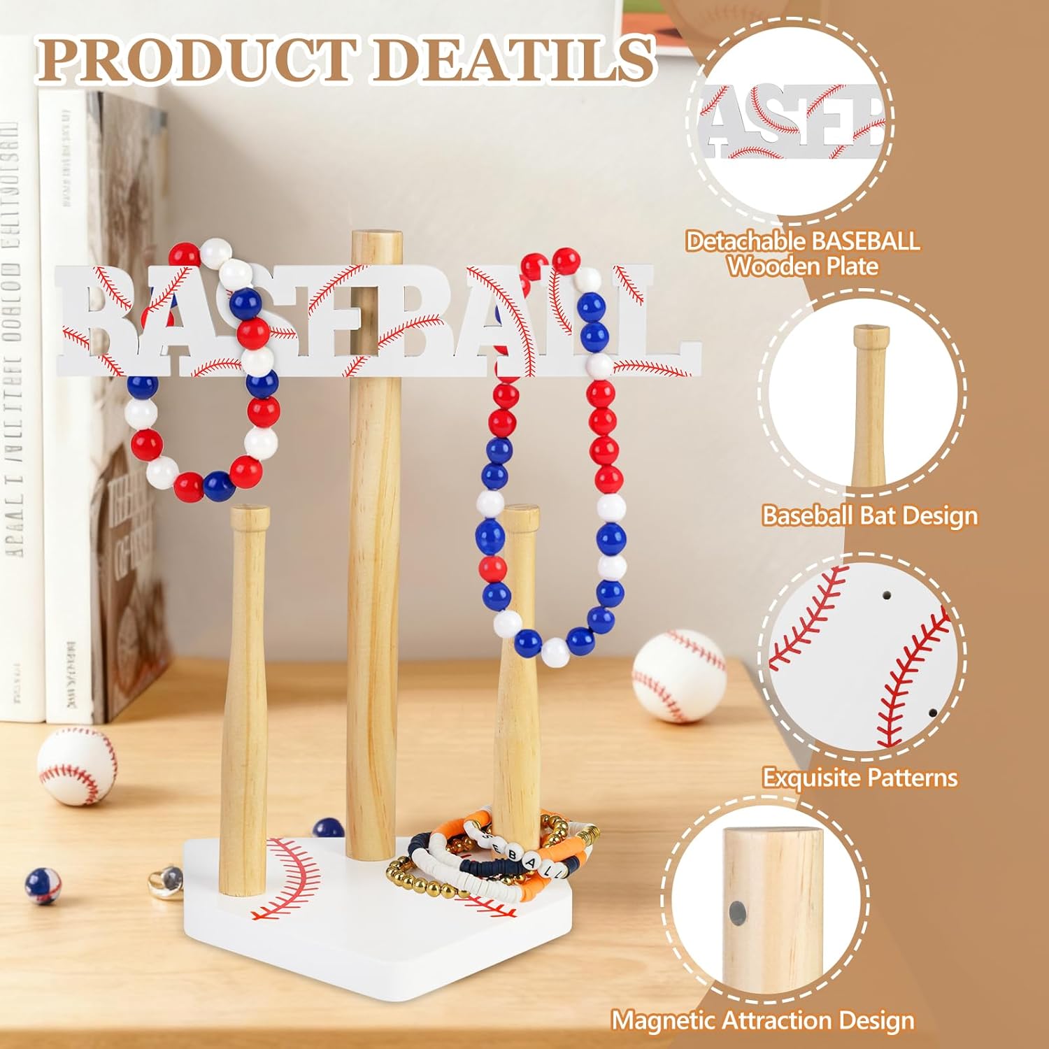 Home Plate Baseball Necklace Holder, BASEBALL Sign Championship Ring Display Stand, Baseball jewelry Accessories Organizer Dresser Decor for Men Baseball Mom Lovers Team Player Coach Gift - Image 3