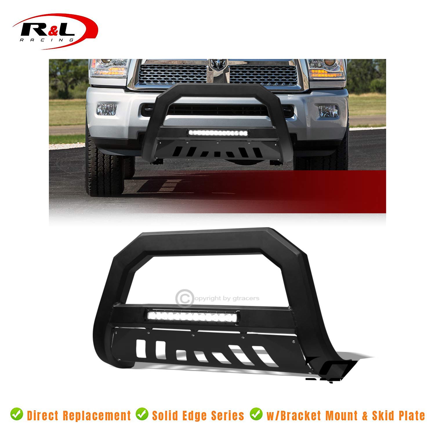 Matte Black AVT LED Bull Bar Aluminum Bumper Guard Compatible with 2010-2018 Dodge Ram 2500/3500