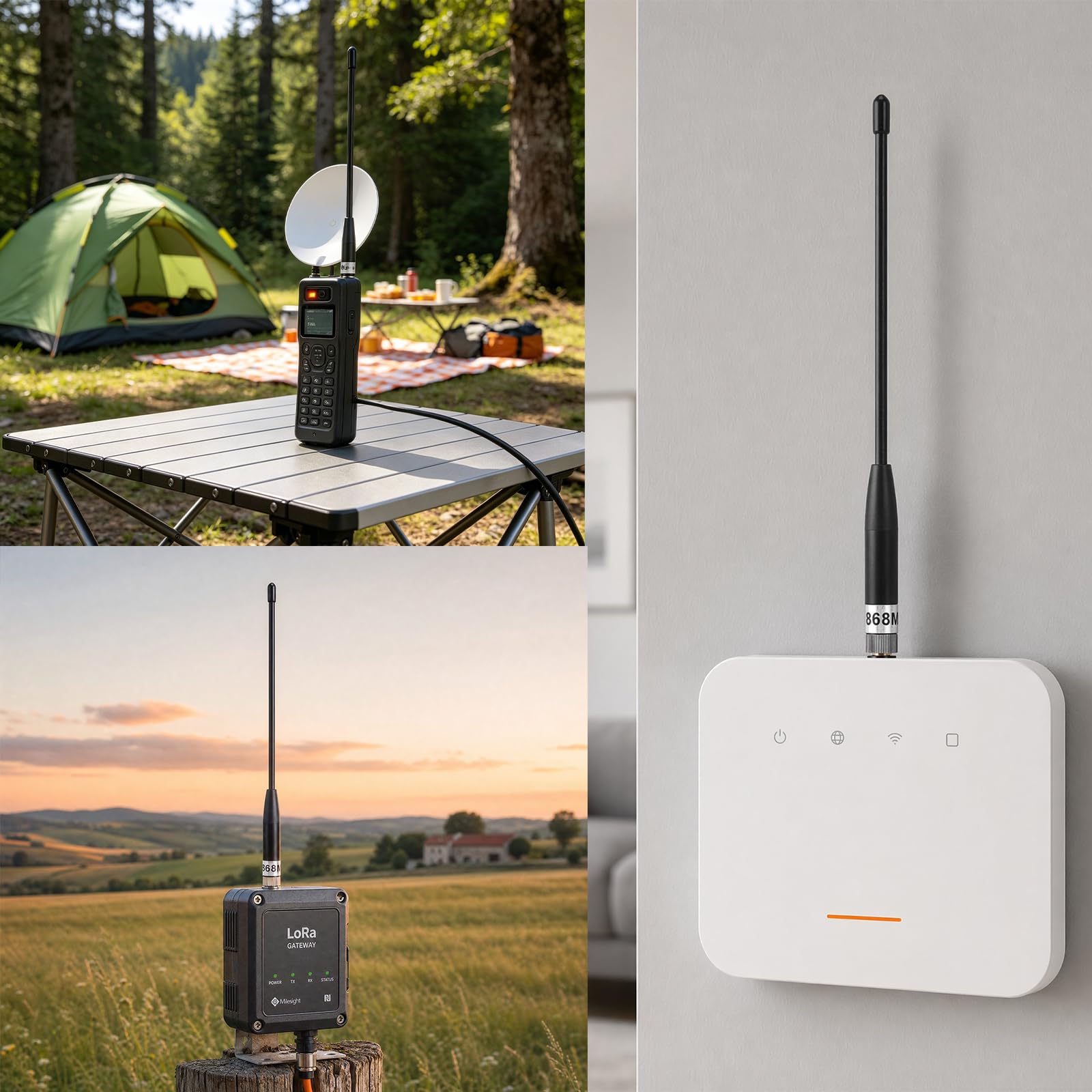 HENGBIRD Antena 868 MHz 8 dbi Meshtastic Lora, długodystansowa antena flex 19 cm, wtyczka SMA, wielokierunkowa, z kablem przedłużającym (1 szt., czarna)