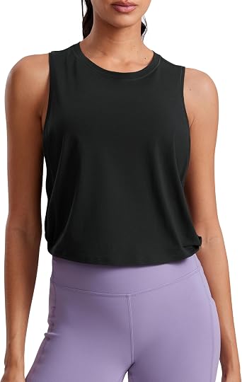 CRZ YOGA Pima Cotton Dropped Armhole Tank | Workout, Naturally Soft, Loose Fit, Crop, Crewneck, Knotted Sides, Sleeveless Tops for Women