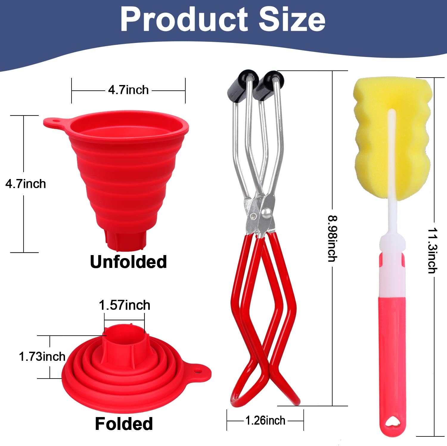 QMT Canning Kits, Canning Essentials Set Includes 1pc Food Grade Silicone Collapsible Canning Funnel, 1pc Canning Jar Lifter and 1pc Sponge Cleaning Brush …
