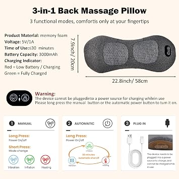 3-in-1 Rechargeable Smooth Triple Fusion Back Massager with Heat