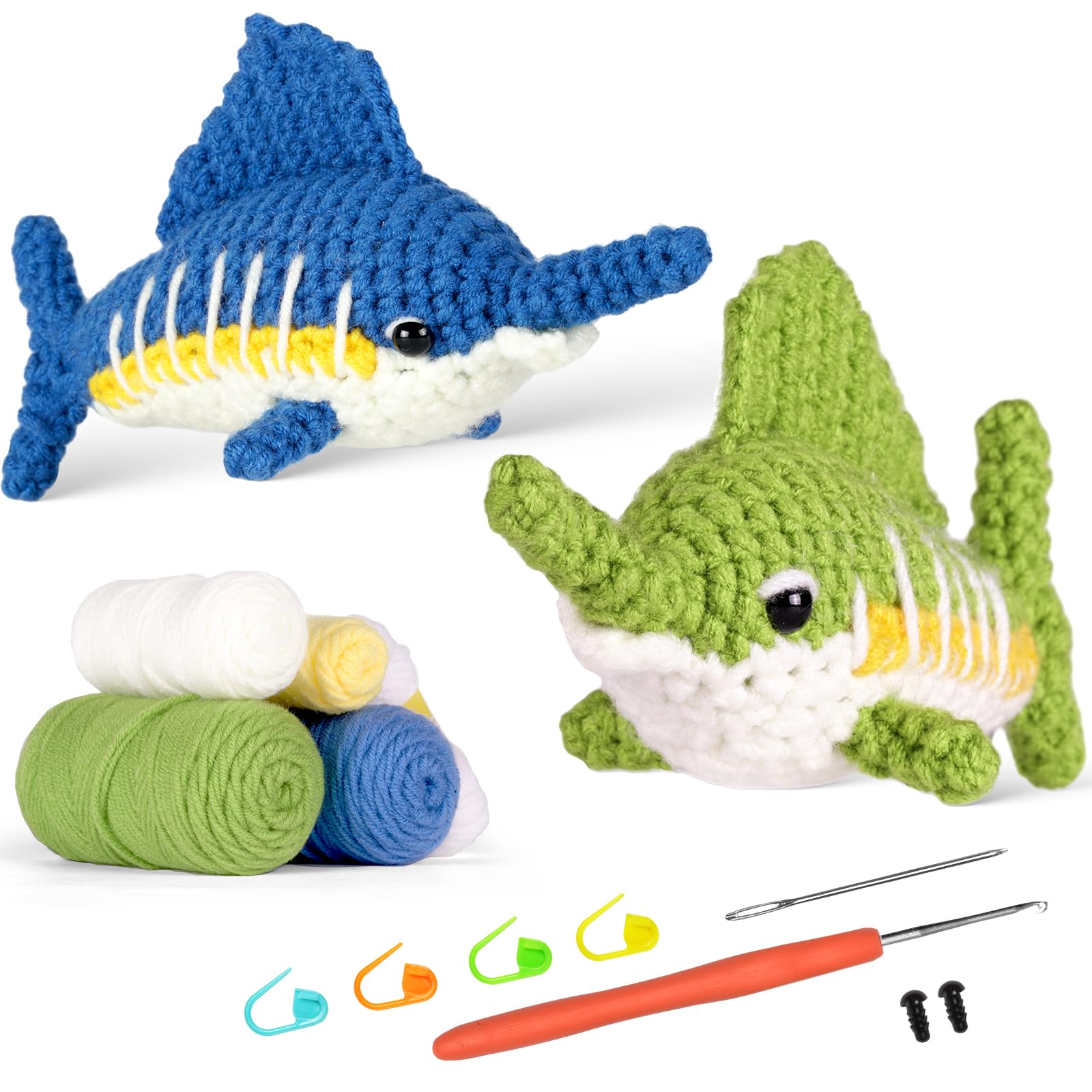 Myigo Crochet Kit for Beginners: Sailfish Complete Crochet Kit with Step-by-Step Video Tutorials for Starter Kids Adult - DIY Birthday Gift for Girls Age 8-14 & Mom, Easy Soft Yarn & Hook (2PCS)
