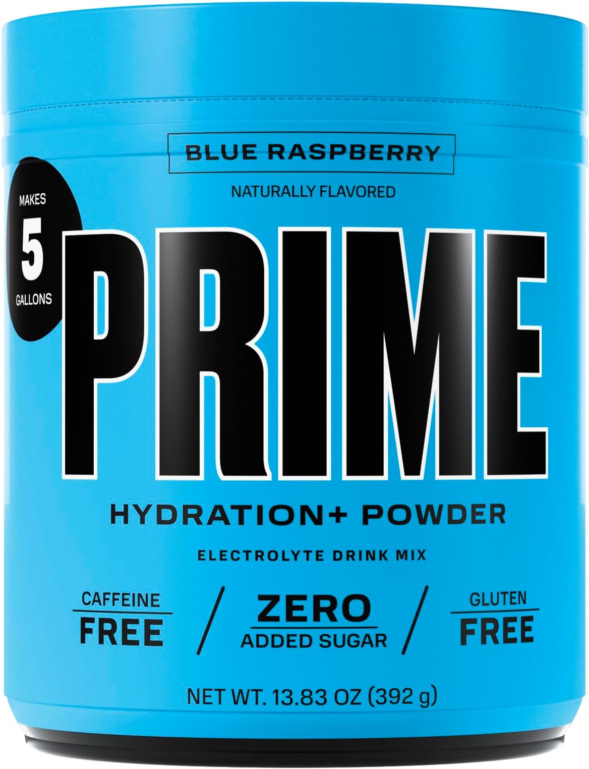 PRIME HYDRATION+ Powder Blue Raspberry | Hydration Powder Single Serve Sticks | Caffeine-Free | Electrolyte Powder On The Go | 250mg BCAAs, B Vitamins, Antioxidants | Low Sugar | Vegan | 5 Gallon Tub