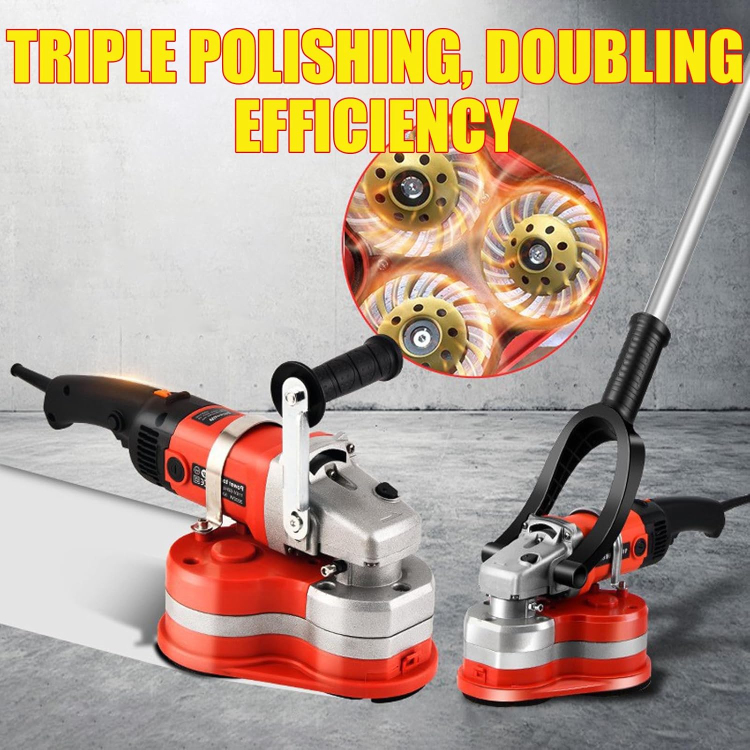 Portable Three-Head Wall Floor Grinder & Electric Polishing Machine with 6 Speed Control, Handheld Design & Grinding Function for Concrete, Cement, Marble, Granite Floor Wall Refinishing E