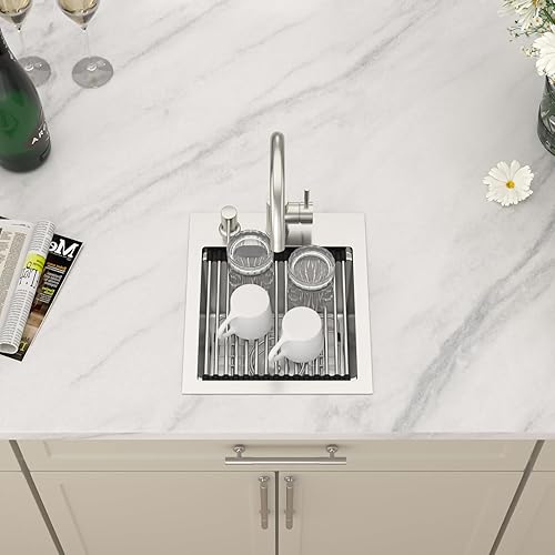 Miniatura 3 de Dcolora Fregadero de barra desplegable de 13 x 15 x 9 pulgadas, estación de trabajo con accesorios, acero inoxidable 304 cepillado, resistente 16