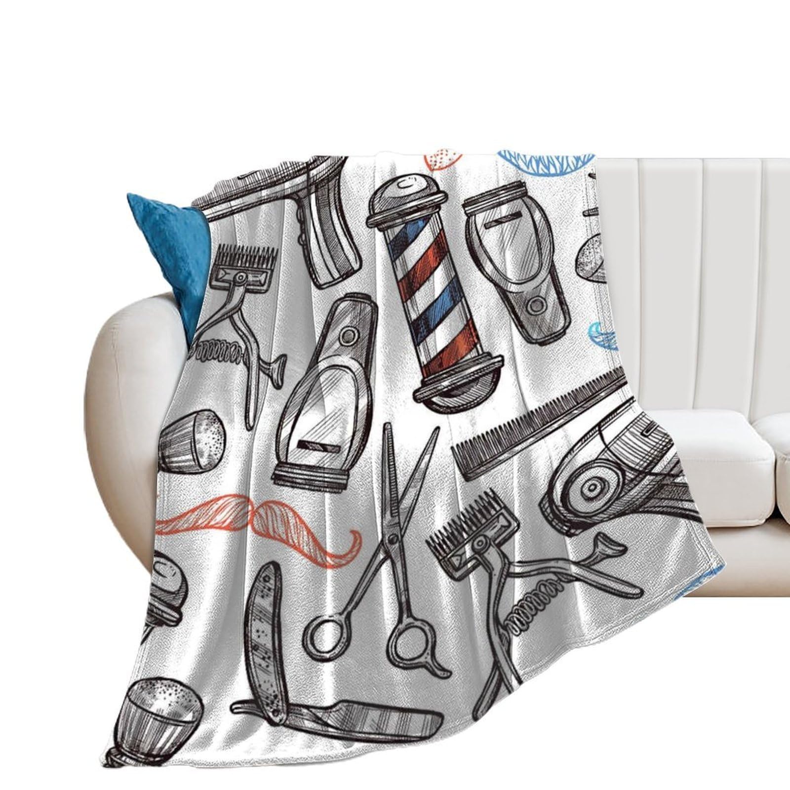 Nclqvjxzkhw Men's Style Barber Shop Tools Flannel Blanket Soft Throw Blankets Bed Couch Sofa Travel