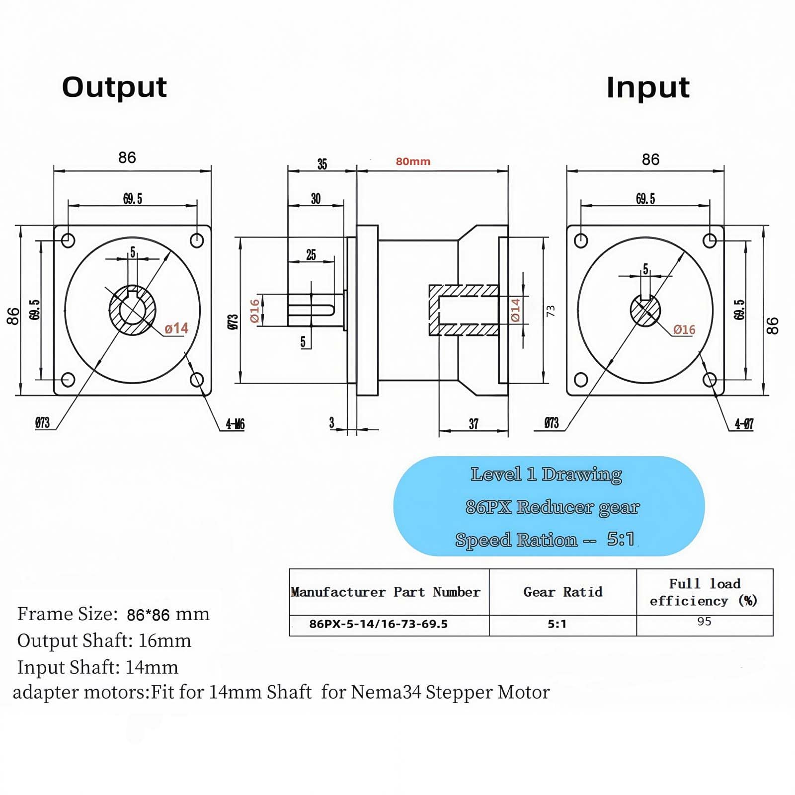 Nema 34 - Reductor de velocidad planetario 5:1, contragolpe <18 arco-min 3000 rpm, eje de entrada de 14 pulgadas para motor paso a paso, reductores de velocidad con tornillo para CNC