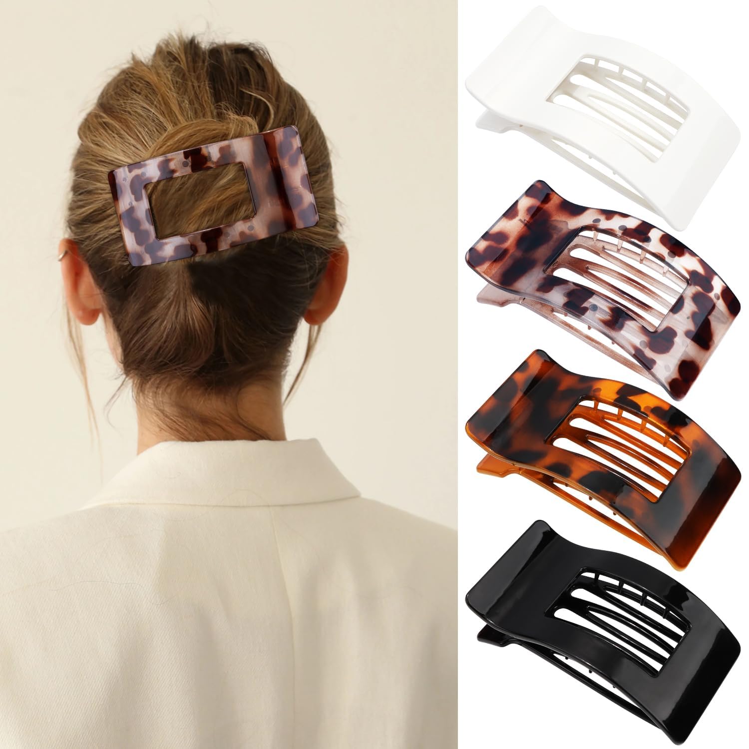 Norbiariz 4 Pack Flat Hair Clips for Women Girls French Lay Down Flat Claw Clips Strong Hold Large Side Hair Clips for Daily Styling