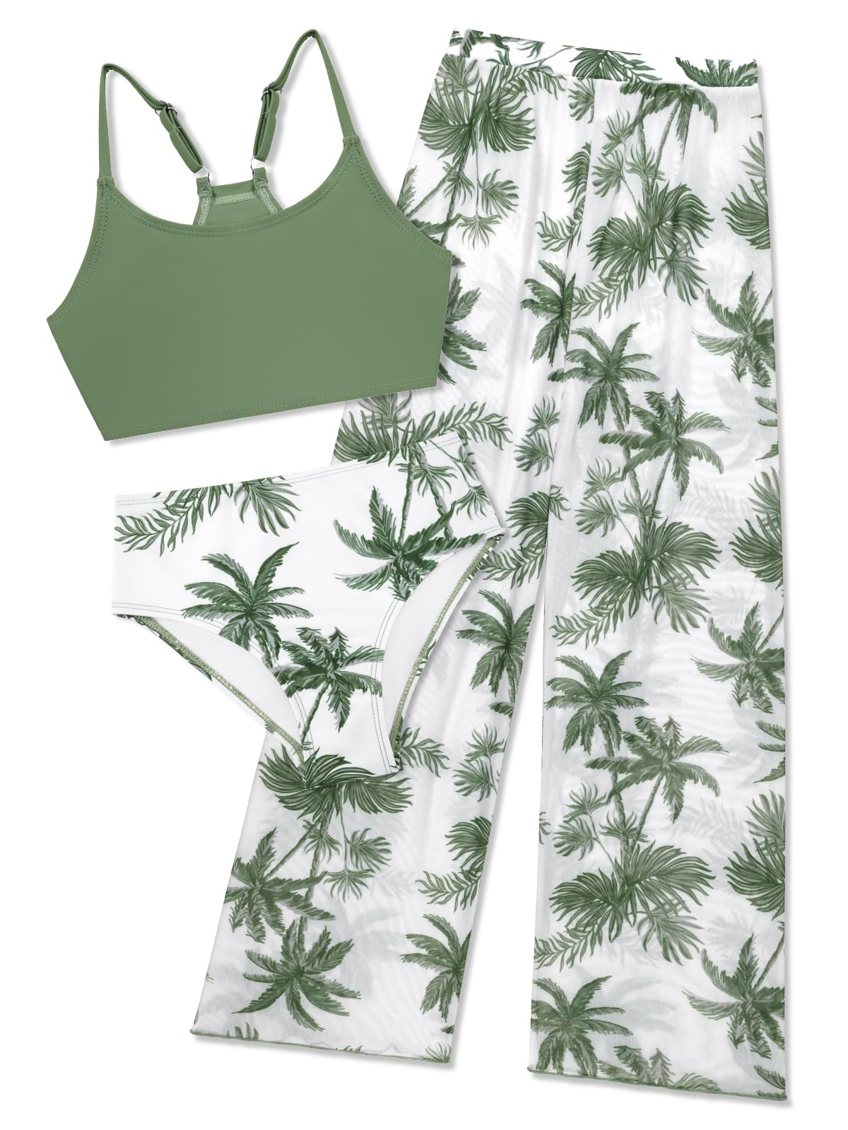 SHEKINI Girls 3 Piece Swimsuit High Waist Bikini Set with Cover Up Pants