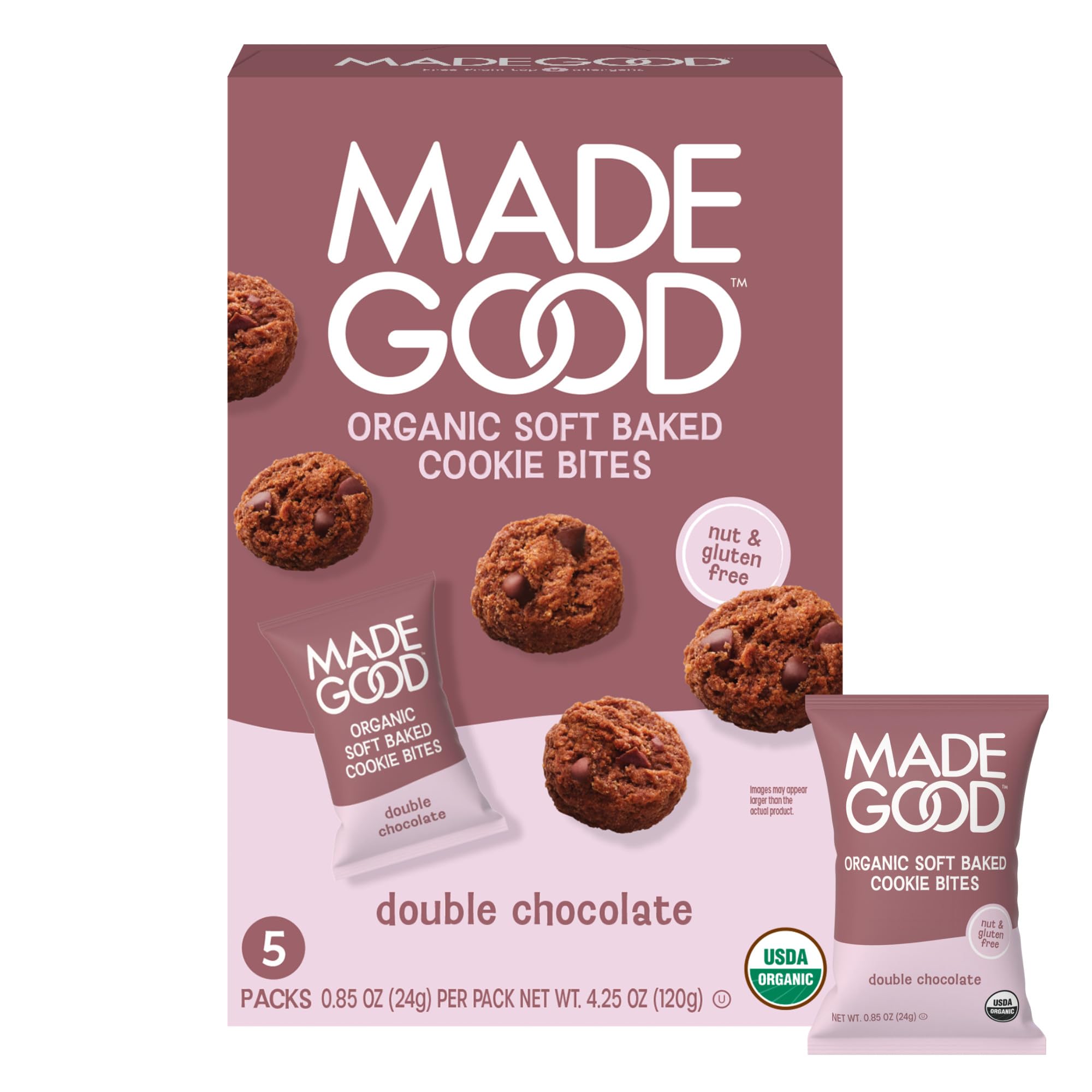 MadeGood Double Chocolate Soft Baked Mini Cookies (30 Count - 0.85 Oz Each) Allergy Friendly, Gluten Free and Organic Delicious Chocolate Snacks