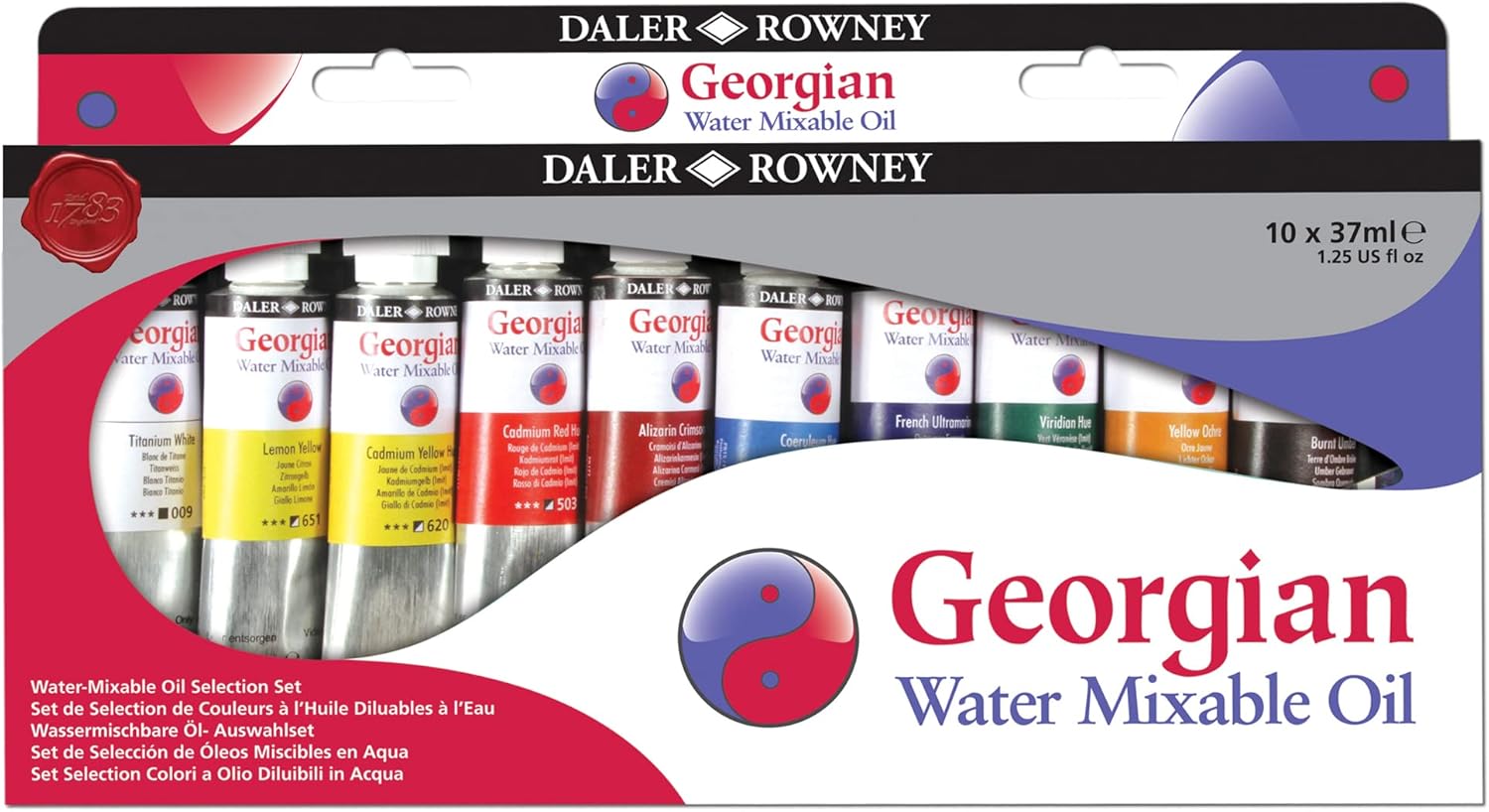 Daler Rowney Georgian 10-Tube Selection Water Mixable Oil Paint Set - Art Paints for Canvas Paper and More - Oil Painting Supplies for Artists and Students - Artist Oil Paint for Any Skill Set