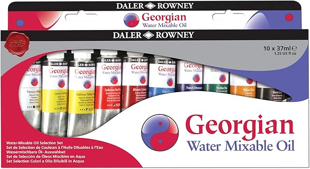 Daler-Rowney Georgian 37ml Water Mixable Oil Paint Artist Selection Set, 10 Assorted Colours, Ideal for Professional Artists & Students