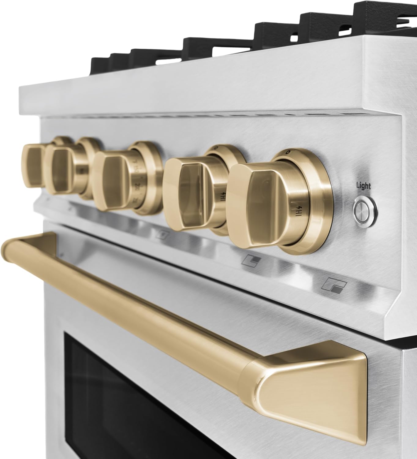 ZLINE Autograph Edition 30 in. 4.2 cu. ft. Classic Gas Range with 4 Burner Cooktop and Convection Gas Oven in Satin Stainless Steel and Champagne Bronze Accents (CGRSZ-30-CB)