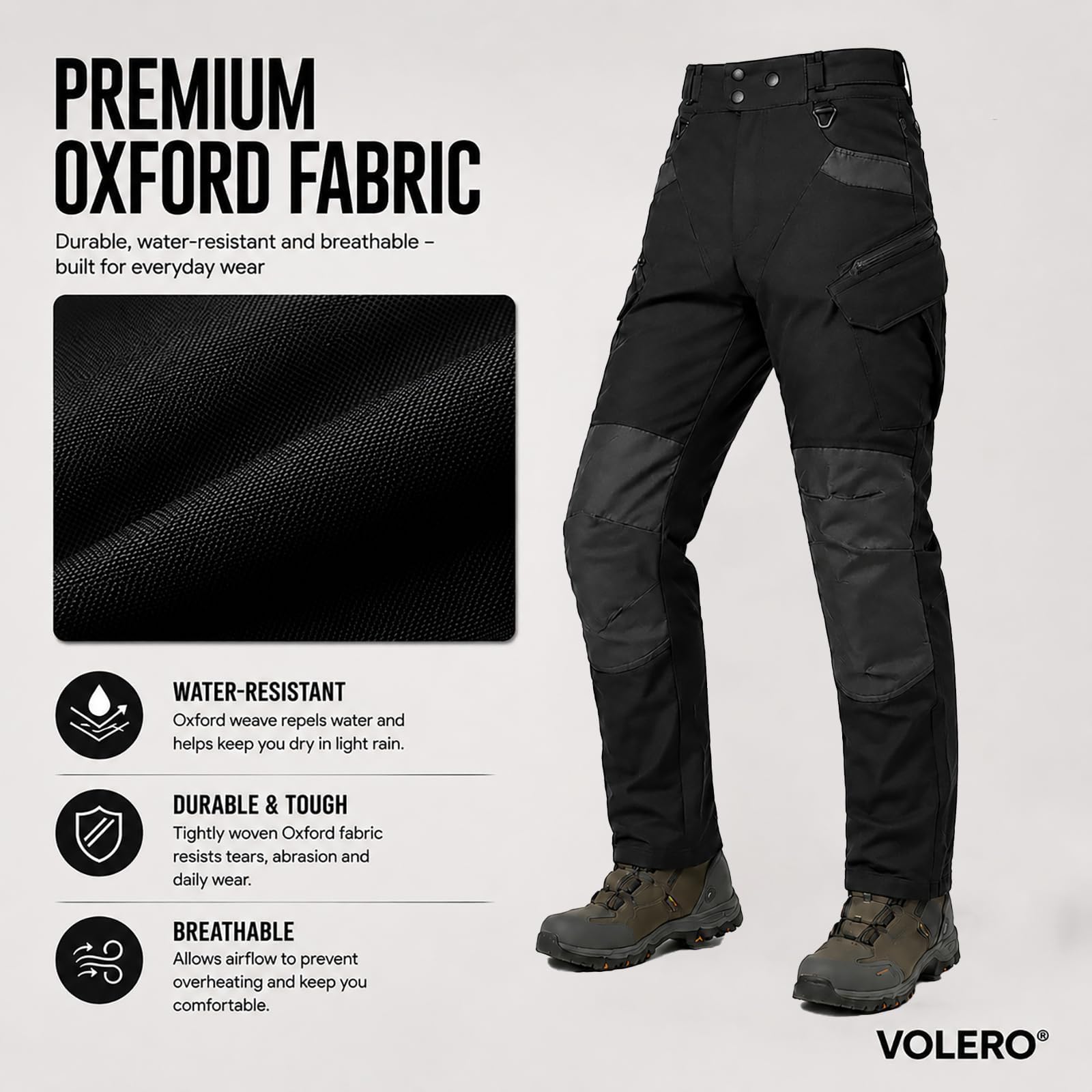 Motorradhose Herren Cargo aus Oxford-Gewebe, Biker Hose mit Belüftung, Mehrtaschen-Design, Ergonomischem Schnitt und Verstellbarem Bund für Alltag, Pendeln & Touring