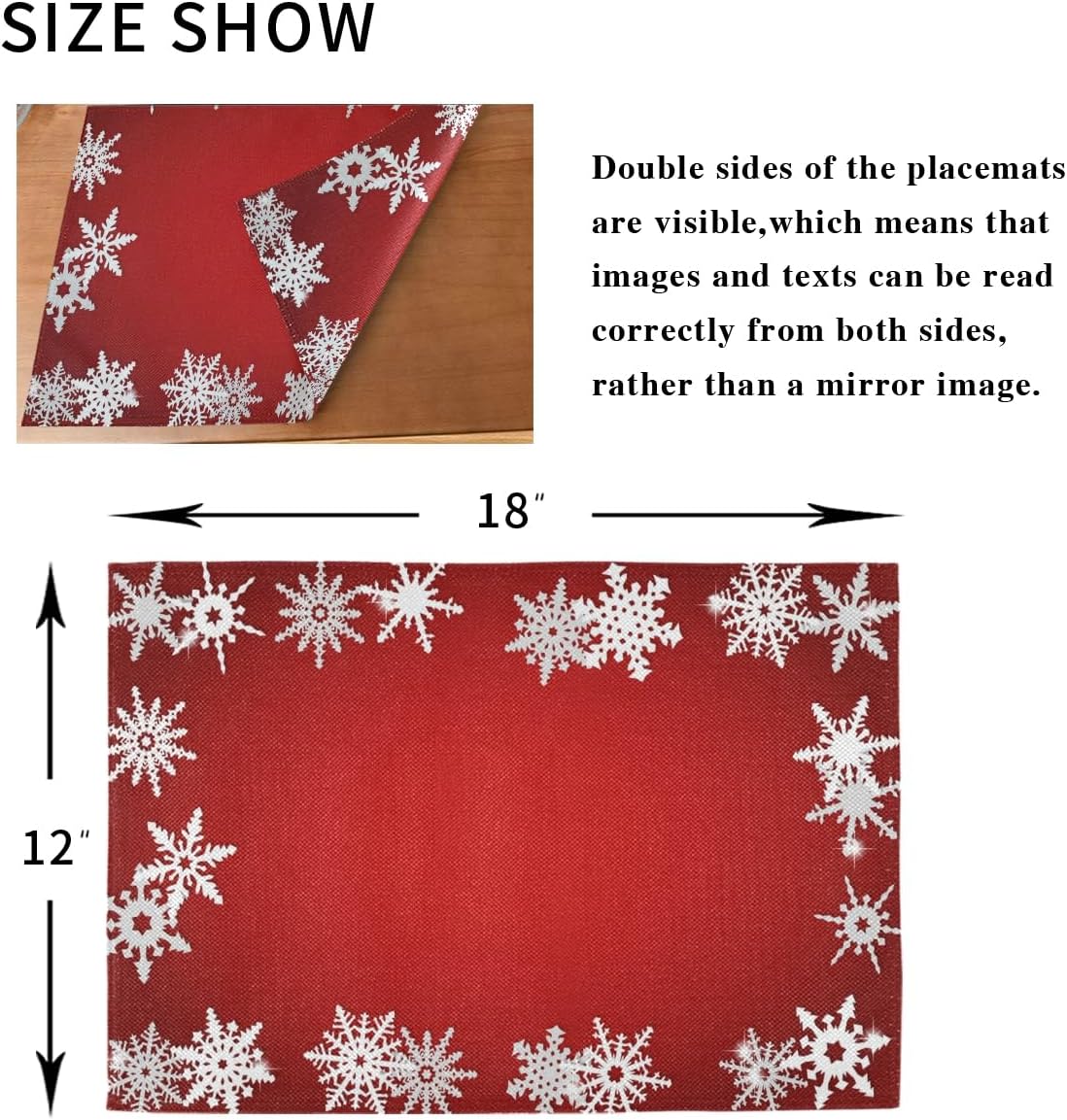 Bolaz Red Christmas Snowflake Abstract Placemats, Washable Table Place Mats for Kitchen Dining Home Table Decoration 12 x 18 inches,Set of 6