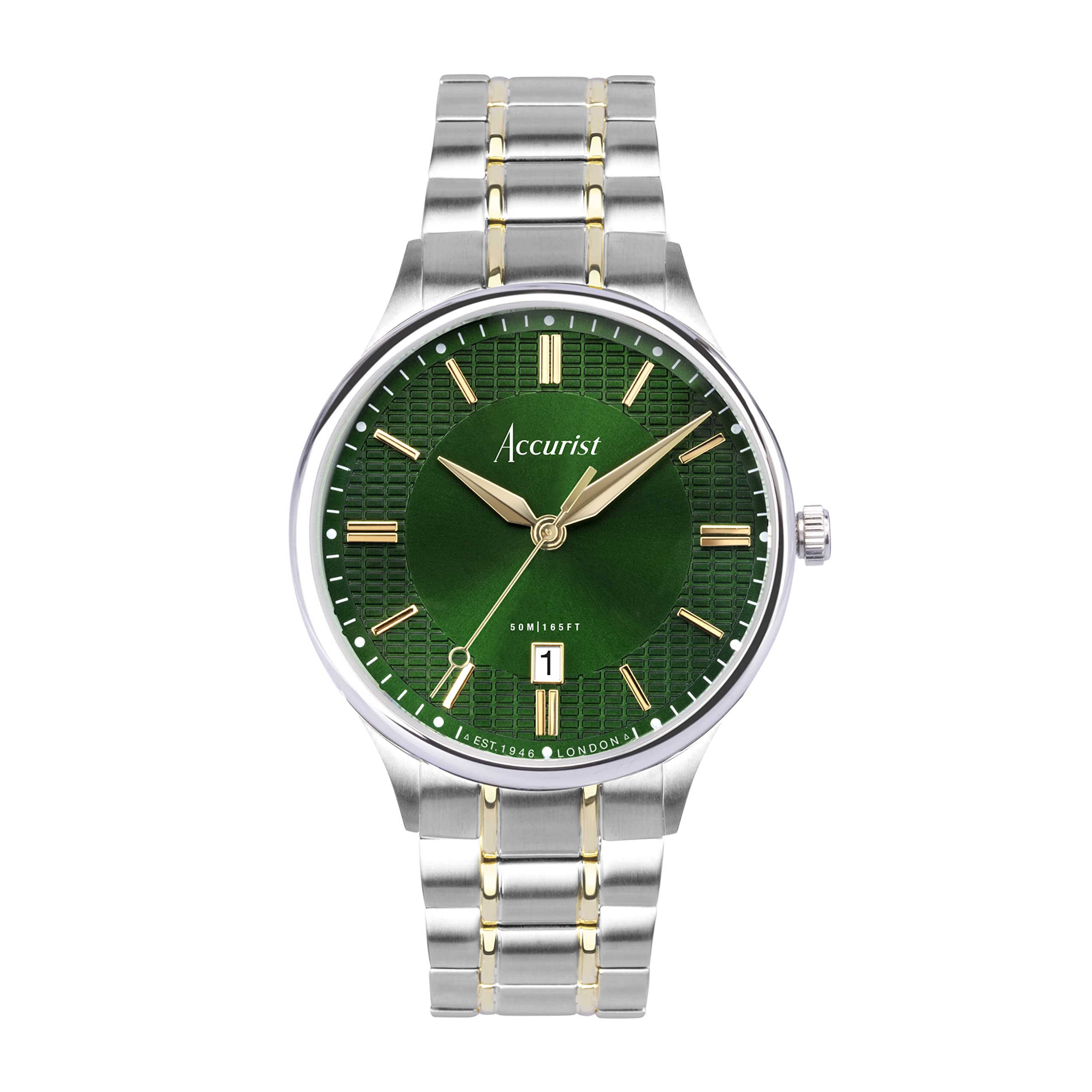 Accurist Mens Classic 37mm Quartz Watch in Green with Analogue Display, and Stainless Steel Bracelet 73007