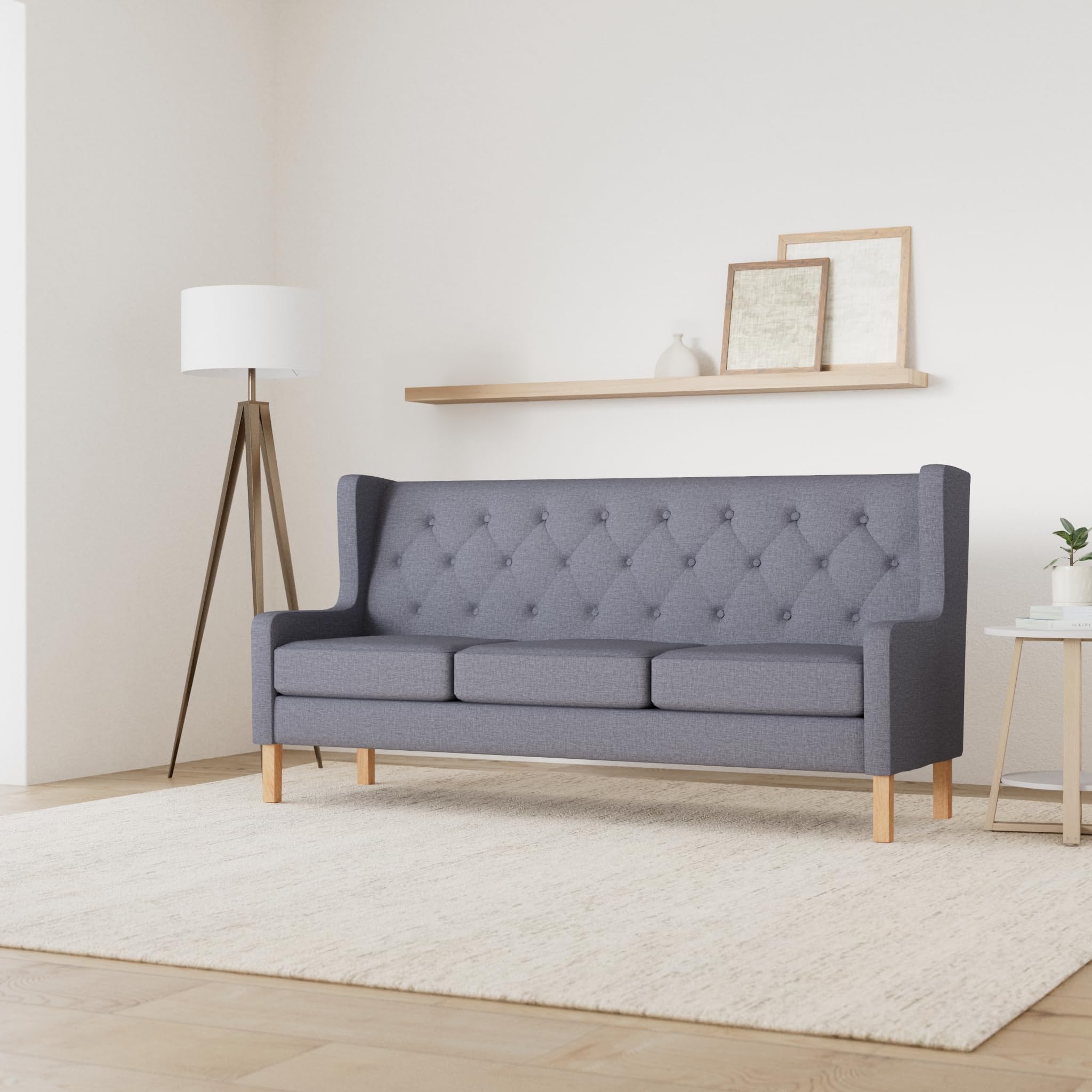 vidaXL Sofa 3-Sitzer Dreisitzer Stoffsofa Polstersofa Loungesofa Couch Polstermöbel Wohnzimmersofa Designsofa Stoff Grau Holzgestell