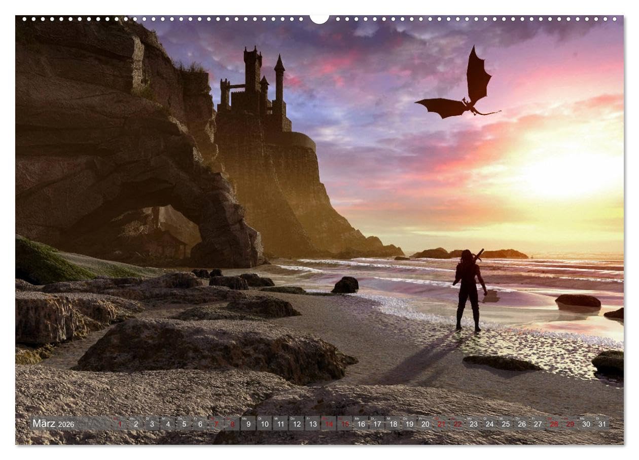 Helden, Drachen und Magie (Wandkalender 2026 DIN A2 quer), CALVENDO Monatskalender: 12 wundervolle Fantasybilder, die sie durch das Jahr begleiten. (CALVENDO Kunst)