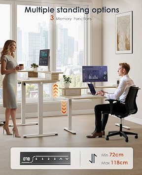 OffiGo Standing Desk with Drawers & Monitor Stand, USB Port, 120cm Beige | Electric Height Adjustable Sit Stand Desk with Storage, Ergonomic Computer Workstation for Home Office, Study and Bedroom