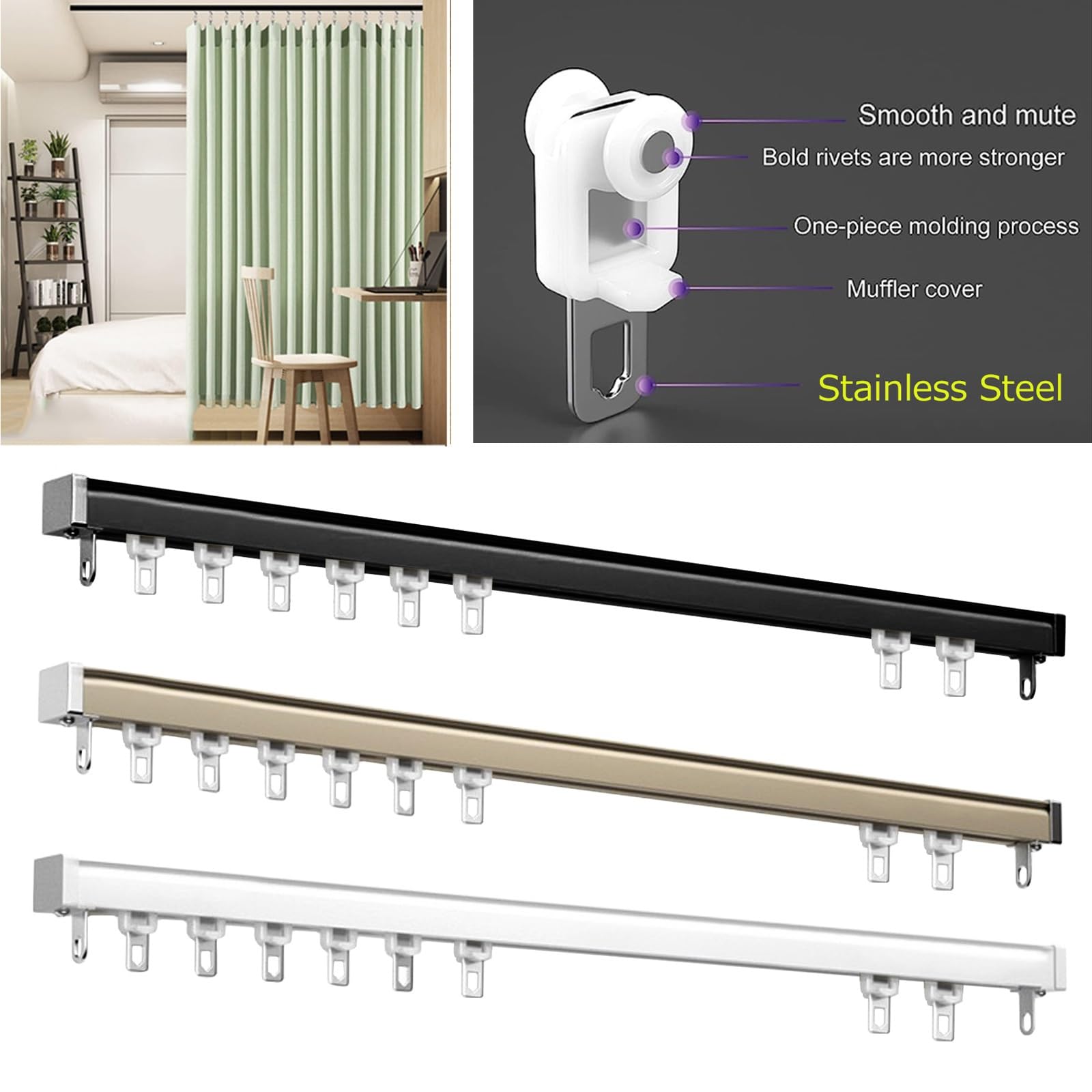 Rouleaux Rail Rideau Coulissant - 10/20/50 Pièces - Glisseurs Silencieux Acier Inox - Pour Salle De Bain & Fenêtre