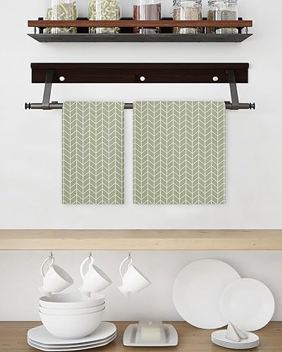 Miniatura 3 de Kitchen Towel 2 Packs Cotton Waffle Weave, White Lines Geometric Sage Green 16 x 24 Inch Absorbent Quick Drying Dish Towels Clothes for Kitchen